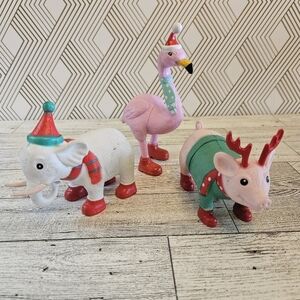 Ankyo Lot of 3 Party Animals Christmas Pink Flamingo Elephant Pig Figures